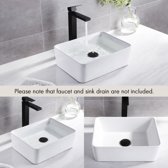 KES Bathroom Sink Rectangle Vessel Sink 16"X12" White Above Counter Porcelain Ceramic Small Sink Bowl, BVS110S40